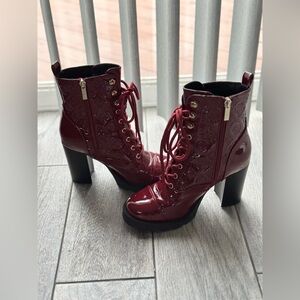 Guess Dark Red Patent Lace-Up Boots